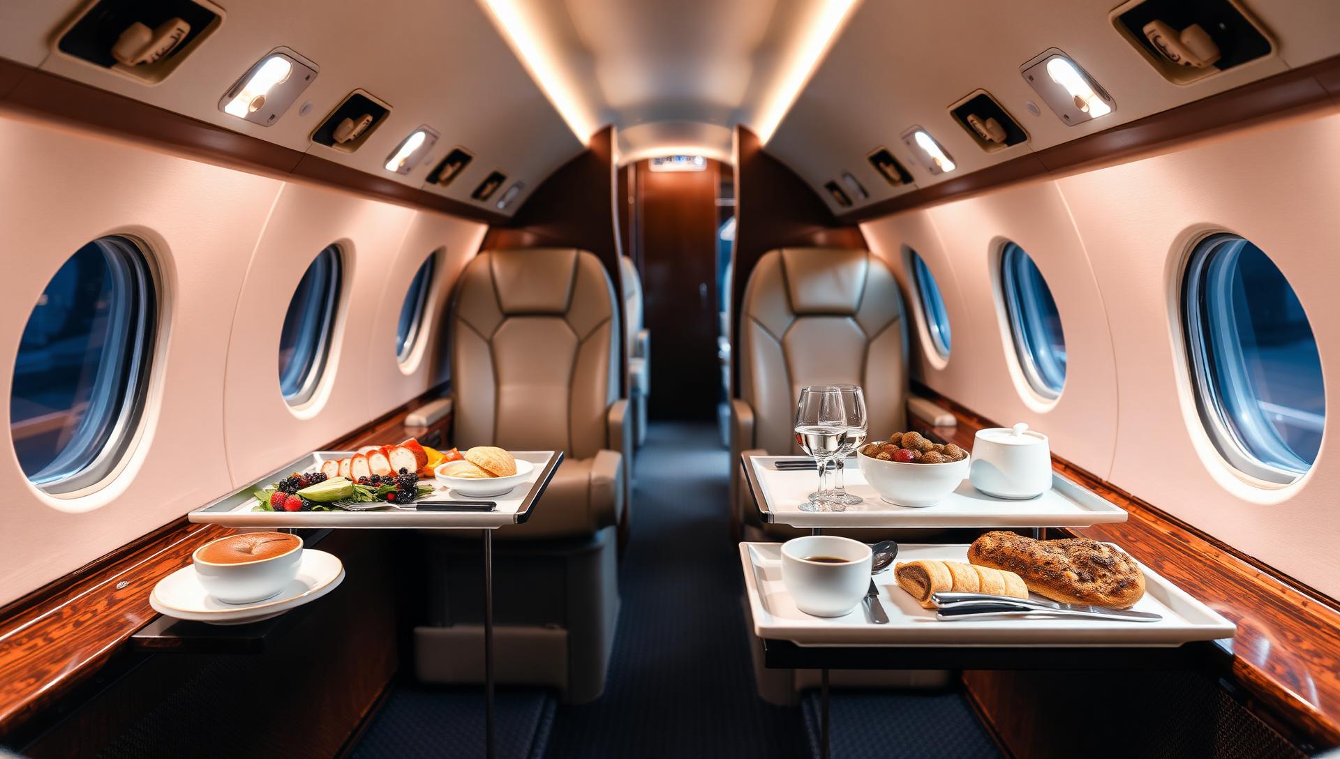 Premium inflight catering presentation in a business jet galley