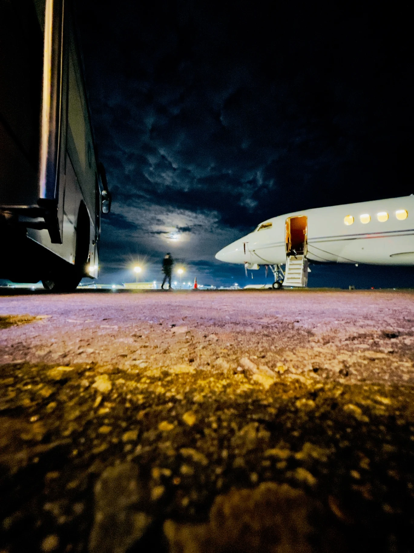 Night operations with private jet on ramp